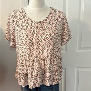 Babydoll Airy Ruffle Hem Blouse in Red Floral Print